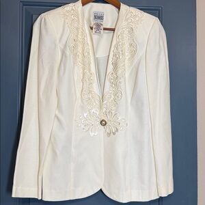 R&M Richards Ivory Embroidered Blazer Pearl Button Vintage Size 6P